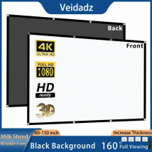 VEIDADZ Projektorleinwand, 60–150 Zoll, weißer Milchzerkleiner, schwarzer Hintergrund, knitterfreies Design, weiche Projektionsleinwand für drinnen und draußen