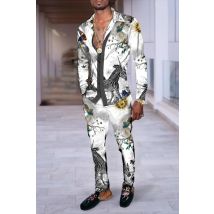 Herren Hemd Anzug 3D Gedruckt Gestreift Kariert Mode Männer Casuan Atmungsaktive männer Revers Langarm Hemd Lange Hosen Zwei Stück set