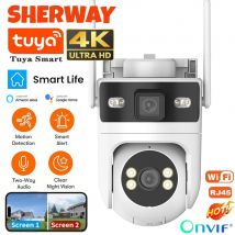 Tuya WiFi cámara de doble lente para exteriores 4K 8MP pantalla Dual cámara de seguridad PTZ detección de movimiento seguimiento automático CCTV vigilancia inalámbrica