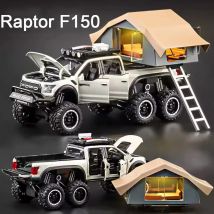 1/24 Skala Raptor F150 Alloy Cars Models Toys 6 Doors Opened Camping RV Diecast Model Light Sound Vehicle dla chłopców Prezent urodzinowy
