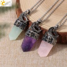 Vintage Natural Stone Necklace Pendant for Men Skull Reiki Moon Pendant Healing Amethysts Labradorite Crystal Necklaces H464