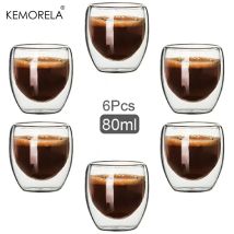 6PCS 80ML/2,7 UNZEN Set Hohe Borosilikat Doppel-Schicht Kaffee Tassen Kreative Transparent Isolierte Espresso Wasser trinken Glas Tassen