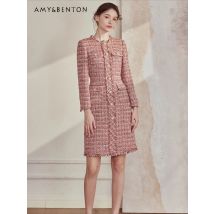 High-End-Temperament-Socialite-Tweed-Kleid für Damen, Frühling und Herbst, neuer Pendlerstil, anmutiges, professionelles, schlankes Kleid mit mittlerer Wade