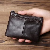 Strapazierfähige kleine Geldbörse aus Rindsleder, originelles echtes Leder für Herren, handgefertigt, ultradünn, Schlüsselmünzen-Kartenhalter, 3 Reißverschlusstaschen