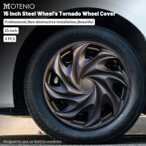 Coprimozzi stile nero Tornado da 4 pezzi da 15 pollici per ruote in acciaio Design completo della copertura del cerchio per Toyota Volkswagen Chevy Chevrolet Honda Mazda