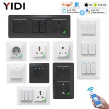 Tuya WiFi Smart Wandlichtschalter Steckdose, abnehmbare APP Drahtlose Steuerung Drucktastenschalter EU UK Wandsteckdose, Alexa Google Home
