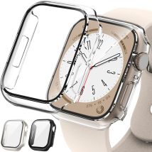 Vetro temperato + cover per Apple Watch 9 8 7 41mm 45mm 42mm 38mm, custodia protettiva per schermo con bumper in PC per iWatch serie 6 5 4 SE 44mm 40mm