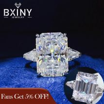 BXINY 5/10CT Radiant/Smaragd Cut Voll Moissanit Ringe S925 Silber Baguette 3-Stein Frauen Männer Hochzeit Band schmuck GRA Zertifiziert