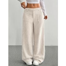 Women's High Waist Corduroy Wide Leg Pants, Casual Fall Winter Long Trousers with Pockets, Ladies Fashionable Relaxed Fit Bottom