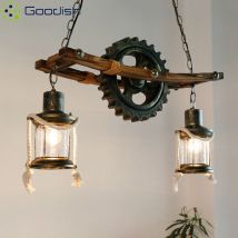 Nordic Vintage Holz LED anhänger Licht Industrielle Retro Getriebe Lampen für Küche Wohnzimmer Esszimmer Bar Loft Hause Dekoration Kronleuchter