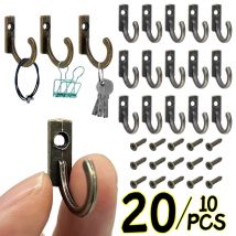 20/10PCS Mini gancio con viti Porta in lega antica Ganci da parete Chiavi Corda per capelli Appeso Rack di stoccaggio Accessori per la cucina del bagno