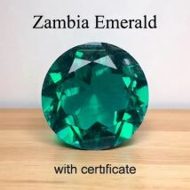 Lab Grown Zambian Emeralds Round Shape Hydrothermal Hand Cutting with Cracks Inclusions Inside Selectable AGL Certificate