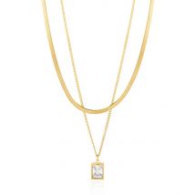 Kuziduocai 316L Stainless Steel New Fashion Jewelry 18K Gold-plated 2-Layer Embed Zircon Women Charm Chain Choker Necklaces