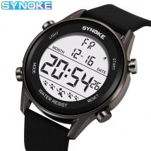 Synoke Männer Outdoor-Sport multifunktion ale wasserdichte Großbild-Display leuchtende LED digital für Männer Mode Silikon uhr