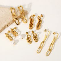 Klassische lange kubanische Ketten aus Edelstahl, baumelnde Ohrringe für Frauen, vergoldete Gliederquasten-Kettenohrringe, Statement-Schmuck