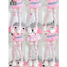 Niedliche bedruckte Kaninchen-Overknee-Strümpfe, weiche Mädchen-Lolita-Tochter-Kleidung, süße Erdbeer-Cosplay-Samt-Oberschenkelstrümpfe