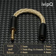 Kabel adapter ivipQ 2.5/3.5/4.4mm męski na 2.5/3.5/4.4mm żeński, męski na męski, 8-żyłowy, pozłacany + posrebrzany, zbalansowany kabel audio do konwersji.