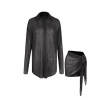 Sexy Latin Dance Dresses For Women White Black Long Sleeve Loose Shirt Skirt Training Clothes Samba Rumba Salsa Wear DNV21093