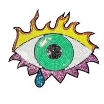 1 Stück Big Eye Pailletten-Patch – trendige Aufbügel-Applikation für selbstgemachte Kleidung/Taschen, modische Verzierung