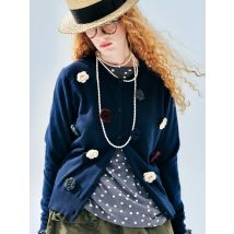 Dark Blue Knitwear - imakokoni 2025 Autumn Artistic Fleece - Cut 3D Flower Sweater Cardigan Top 255268