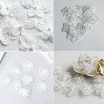10Pcs White Delicate Flower Embroidery Patches Fabric For Clothes Dress Bags Home Accessories DIY Sewing Applique Repair Crafts