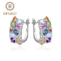 GEM'S BALLET Ohrringe aus 925er-Sterlingsilber, handgefertigter Schmuck, mehrfarbige Geburtsstein-Ohrringe, natürlicher Citrin, Amethyst, Topas, Clip-Ohrringe