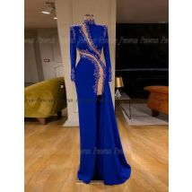 Asymmetrical Evening Dresses Long Luxury Custom Illusion Cut-out Glitter Applique Full Sleeve Party Prom Gowns Pageant Wear