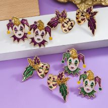 Beste Dame Dreifarbiger Karneval Ohrstecker Iris Blume Narr Maske Ohrstecker Lila Grün Gelb Niedlicher lustiger Unisex-Ohrring
