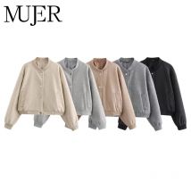 MUJER 2025 Plüsch-Kurzjacke für Damen, Übergröße, Bomberjacken für Damen, langärmelig, Damen-Sportjacke, Fleece-Damenmäntel