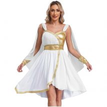 Donne antica regina greca atena dee Costume Cosplay abito senza maniche in Chiffon con polsini Halloween festa a tema Roman Toga