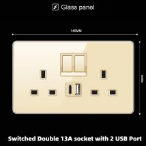 Type 86/146 Two-Position British Socket Tempered Glass Panel UK Multi-function Universal Socket Power Switch Usb Type-c Socket