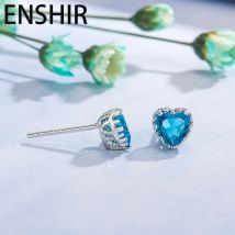 ENSHIR Blau Zirkon Liebe Herz Stud Ohrringe Für Frauen Mädchen Süße Koreanische Zarte Hochzeit Party Geschenke Großhandel