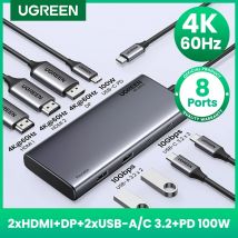 UGREEN Triple Display USB C HUB 10Gbps 4K HDMI Adapter 8-w-1 Splitter z HDMI DP USB3.2 PD 100W Dock dla MacBook Pro Air PC