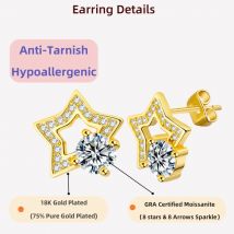 LAMVOICE Schmuck für Damen/Ohrstecker mit 1 Karat Moissanit, hypoallergene Ohrringe, Weihnachtsgeschenk, hochwertiger Schmuck