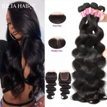 Julia Hair 28 pollici brasiliano Body Wave 3/4 fasci con chiusura parte libera 100% capelli umani vergini chiusura in pizzo svizzero con fasci
