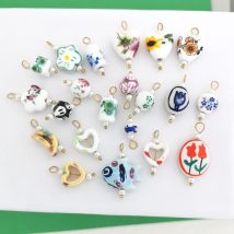 QMHJE Ceramics Pendant Charm Fish Heart Flower Moon Tulips Stainless Steel Geometric Imitation Pearl Blue Green Oval Wholesale