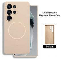 Original Flüssigsilikon Plain Handyhülle für Samsung Galaxy S25 S24 S23 Plus Ultra Magnetic für Magsafe Wireless Charge Cover