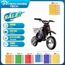 Moto Elettrica per Bambini EVERCROSS TECH EV12M Pro - 300W, 25 km/h, 15 km di Autonomia, Bluetooth e LED, Pneumatici 12'', Motocross per 3-12 Anni