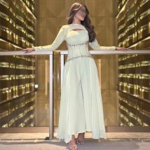 Customized Formal Casual Jersey Pleat Rhinestone Draped A-line High Collar Midi Dresses Bespoke Occasion Dresses High Quality