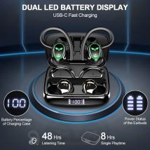 Auricolari wireless, cuffie Bluetooth 5.3 con doppio microfono, cuffie sportive wireless con display LED 48 ore di riproduzione.