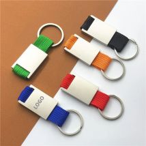 Personalisierter Logo-Schlüsselanhänger, blanko, rechteckig, Lasergravur, Auto-Schlüsselanhänger, Metallband, personalisierte Schlüsselanhänger, Gurtband, kreative Geschenke