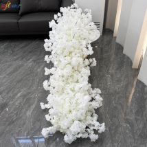 Uflower White Rose Cherry Blossom Wedding Arch Floral Row Arrangement Table Centerpieces Long Flower Birthday Event Party Props