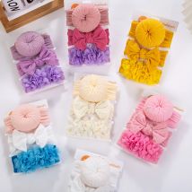 3 Teile/satz Nette Donut Baby Turban Stirnbänder Chiffon Blume Hairbows Nylon Elastische Haarbänder Neugeborene Mädchen Headwraps Kopfbedeckungen