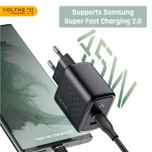 VOLTME Caricatore USB C da 45 W PPS GaN Supporto per caricabatterie rapido Ricarica super veloce 2.0 per Samsung Galaxy S23 Ultra/Note 20/MacBook/ipad