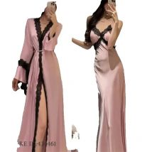 Sexy Women's Nighty&Robe Set Long Kimono Bathrobe Gown Spring Summer New Sleepwear Home Dress Satin Backless Nightgown Lingerie