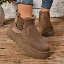2025, Winter Frauen Kurze Plüsch Warme Schnee Stiefel Casual Schuhe Neue Wildleder Pelz Chelsea Stiefeletten Wohnungen Plattform Damen Schuhe Botas