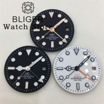 BLIGER 29mm RONDA 515 Quartz Watch Dial Black White Dial With Hands Green Luminous Fit RONDA 515-24H GMT Quartz Movement
