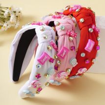 Korea Mode Rosa Candy Bogen Knoten Haarband Süße Mädchen Strass Stirnband Elastische Haar Zubehör Party Hochzeit Haar Hoop