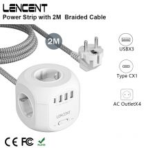 Multipresa LENCENT con 4 prese CA 3 porte USB 1 tipo C Cavo intrecciato da 2 m Prolunga multipresa con interruttore per ufficio domestico