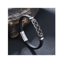 Punk Style Water Chestnut Magnetic Clasp Stainless Steel Mesh 8mm Braided Leather Rope Men's Bracelet Jewelry BB1480